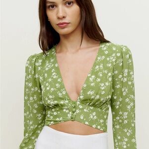 Reformation Green Floral Crop Top